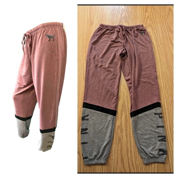 PINK NWT Woman's Size Small Maroon & Grey Casual Pant Sweatpants - Picture 1 of 5